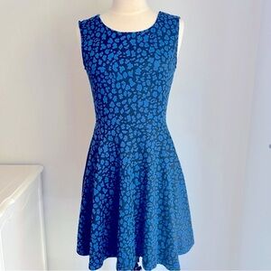 Textured Stretch Knit Sleeveless Flare Dress in Electric Blue & Black